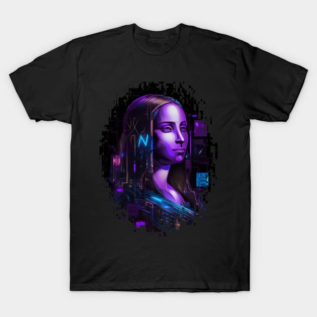 Digitally Distressed AI Generated Synthetic Renaissance Mona Lisa T-Shirt by Brobocop